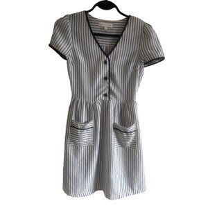 Monteau Dress X small Black white striped pockets v neck short sleeve‎ Wednesday